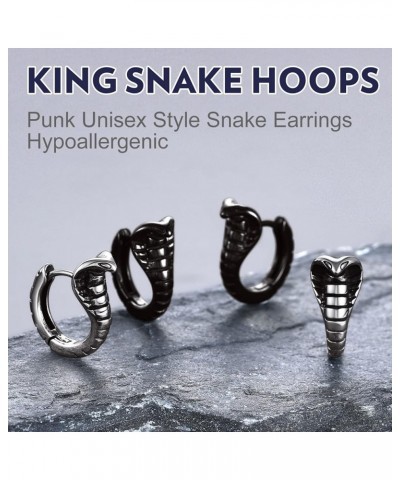 Snake Animal Earrings for Women, Silver/Black Serpent Huggie Hoop Earrings Hypoallergenic Gothic Punk Earrings for Men Women ...