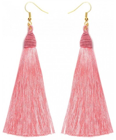 Bohemian Long Tassel Chandelier Dangle Earrings for Women, Boho Big Large Thread Woven Handmade Fringe Drop Earrings Pink A Z...