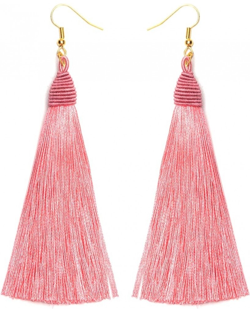 Bohemian Long Tassel Chandelier Dangle Earrings for Women, Boho Big Large Thread Woven Handmade Fringe Drop Earrings Pink A Z...