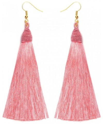 Bohemian Long Tassel Chandelier Dangle Earrings for Women, Boho Big Large Thread Woven Handmade Fringe Drop Earrings Pink A Z...