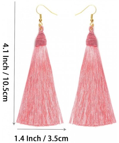 Bohemian Long Tassel Chandelier Dangle Earrings for Women, Boho Big Large Thread Woven Handmade Fringe Drop Earrings Pink A Z...