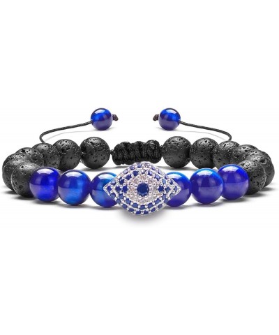 Tiger Eye Stone Bracelet Beaded Couple Bracelet for Women and Men Titanium Steel Chain Adjustable 8 mm Blue evil eye $9.87 Br...