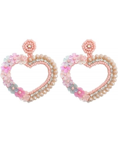 Valentine's Day Heart Shape Beaded Dangle Earrings Handmade Braid Love Beads Couple Earrings for Women Girls Jewelry B $6.23 ...