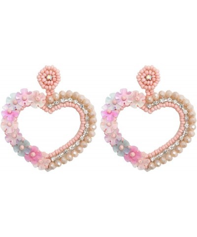 Valentine's Day Heart Shape Beaded Dangle Earrings Handmade Braid Love Beads Couple Earrings for Women Girls Jewelry B $6.23 ...