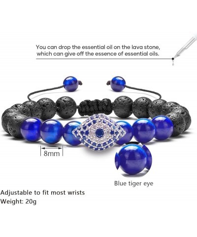 Tiger Eye Stone Bracelet Beaded Couple Bracelet for Women and Men Titanium Steel Chain Adjustable 8 mm Blue evil eye $9.87 Br...