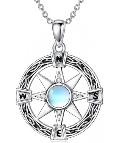 Celtic Moonstone Necklace Sterling Silver Cross/Compass/Claddagh/Triskelion Pendant Necklace Celtic Knot Wiccan Jewelry Gifts...