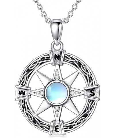 Celtic Moonstone Necklace Sterling Silver Cross/Compass/Claddagh/Triskelion Pendant Necklace Celtic Knot Wiccan Jewelry Gifts...