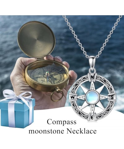 Celtic Moonstone Necklace Sterling Silver Cross/Compass/Claddagh/Triskelion Pendant Necklace Celtic Knot Wiccan Jewelry Gifts...