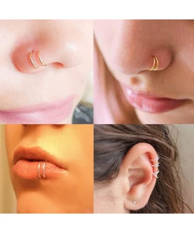 Nose Ring Hoops for Single Piercing Double Hoop Nose Ring 20 Gauge 8mm for Single Piercing Double Nose Ring Hoop Double Loop ...