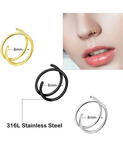 Nose Ring Hoops for Single Piercing Double Hoop Nose Ring 20 Gauge 8mm for Single Piercing Double Nose Ring Hoop Double Loop ...