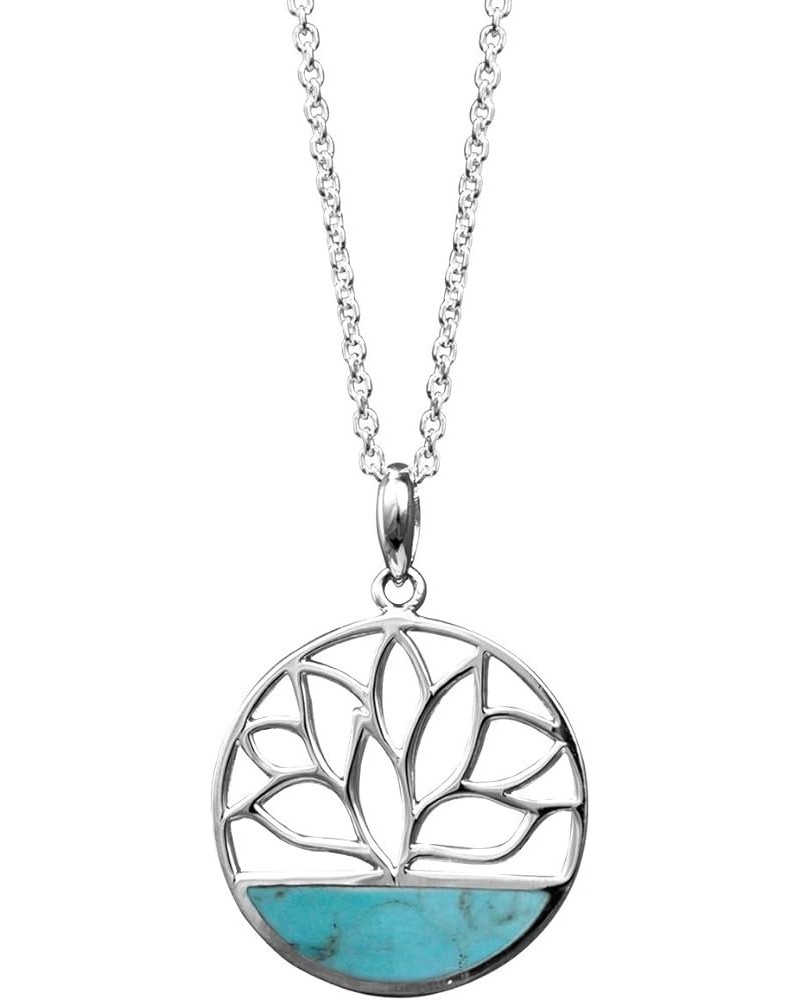 Jewelry Sterling Silver Lotus Flower Necklace, 18 Inches Turquoise $31.61 Necklaces