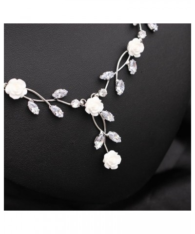 Luxury Cubic Zirconia White Flower Necklace Dangle Earrings Bracelet Prom Bride Wedding Jewelry Sets for Women Style2-Silver ...