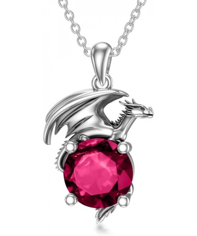 Dragon Necklace for Women/Men Sterling Silver Necklace with Birthstone Gift for Women/Men 07.ruby $20.40 Necklaces