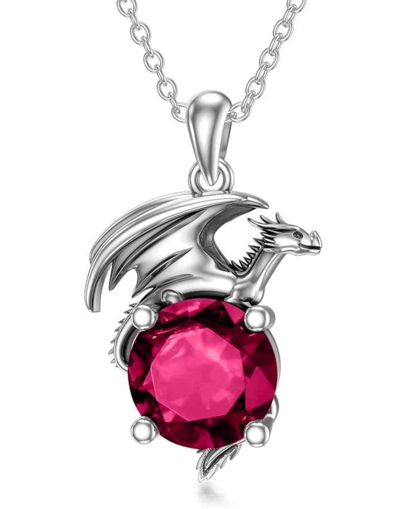 Dragon Necklace for Women/Men Sterling Silver Necklace with Birthstone Gift for Women/Men 07.ruby $20.40 Necklaces