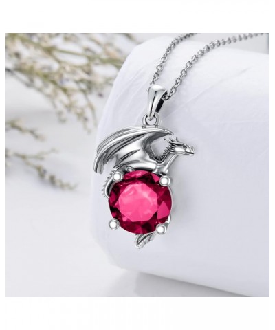 Dragon Necklace for Women/Men Sterling Silver Necklace with Birthstone Gift for Women/Men 07.ruby $20.40 Necklaces