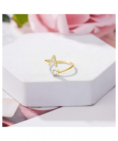 Initial Letter Ring for Women Girls Gold Stackable Alphabet Rings with Initial Adjustable Crystal Inlaid Initial Rings Brides...