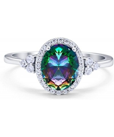 Halo Art Deco Oval Wedding Engagement Ring Cubic Zirconia 925 Sterling Silver Simulated Rainbow CZ $11.48 Rings