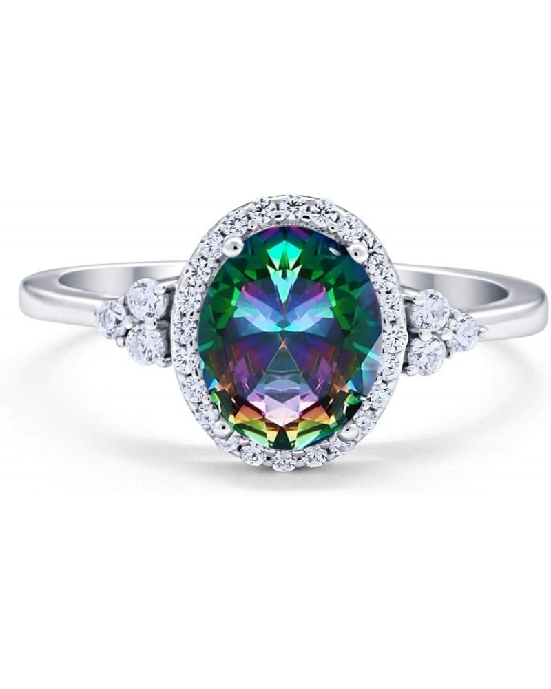 Halo Art Deco Oval Wedding Engagement Ring Cubic Zirconia 925 Sterling Silver Simulated Rainbow CZ $11.48 Rings