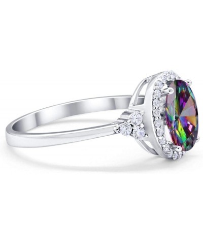 Halo Art Deco Oval Wedding Engagement Ring Cubic Zirconia 925 Sterling Silver Simulated Rainbow CZ $11.48 Rings