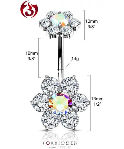 Surgical Steel Belly Button Ring with CZ Flower Design & Internally Threaded Matching Top Clear/Aurora Borealis $10.82 Body J...