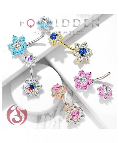 Surgical Steel Belly Button Ring with CZ Flower Design & Internally Threaded Matching Top Clear/Aurora Borealis $10.82 Body J...