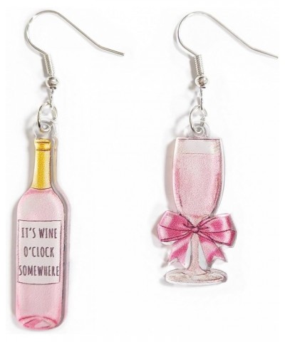 Cute Acrylic Champagne Bottle Drop Dangle Earrings Cocktail With Flowers Earrings Fashion Fun Wine Alcohol Earrings for Women...