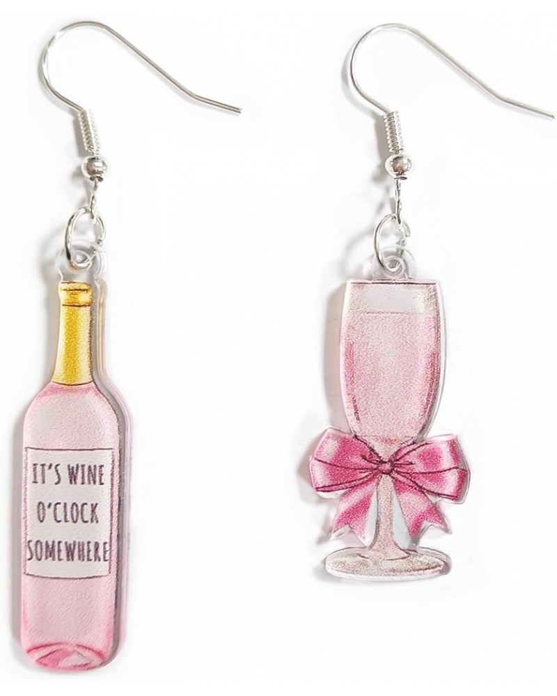 Cute Acrylic Champagne Bottle Drop Dangle Earrings Cocktail With Flowers Earrings Fashion Fun Wine Alcohol Earrings for Women...