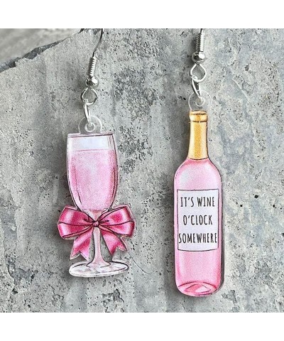 Cute Acrylic Champagne Bottle Drop Dangle Earrings Cocktail With Flowers Earrings Fashion Fun Wine Alcohol Earrings for Women...