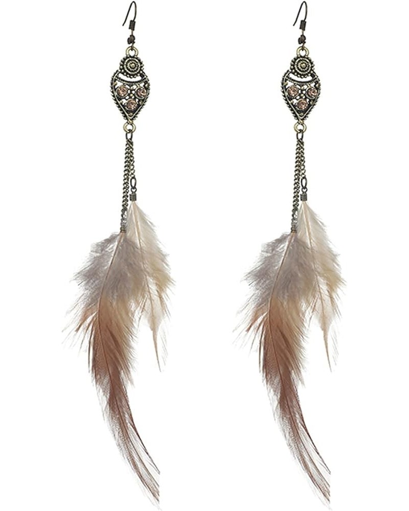 Women Feather Earrings Vintage Bohemian Earrings Handmade Natural Tassel Long Drop Dangle Feather Earrings With Dream Catcher...