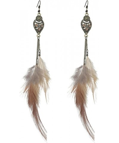 Women Feather Earrings Vintage Bohemian Earrings Handmade Natural Tassel Long Drop Dangle Feather Earrings With Dream Catcher...