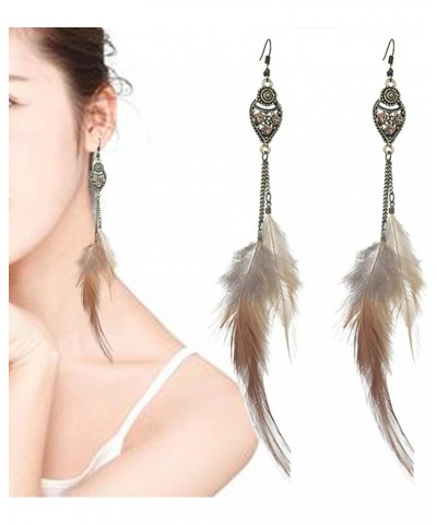 Women Feather Earrings Vintage Bohemian Earrings Handmade Natural Tassel Long Drop Dangle Feather Earrings With Dream Catcher...