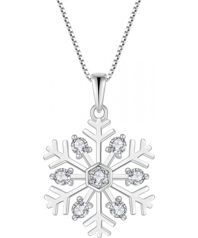 Snowflake Necklace 925 Sterling Silver Winter Pendant with Chain with 5A Cubic Zirconia Jewelry Gift for Women B white $33.79...