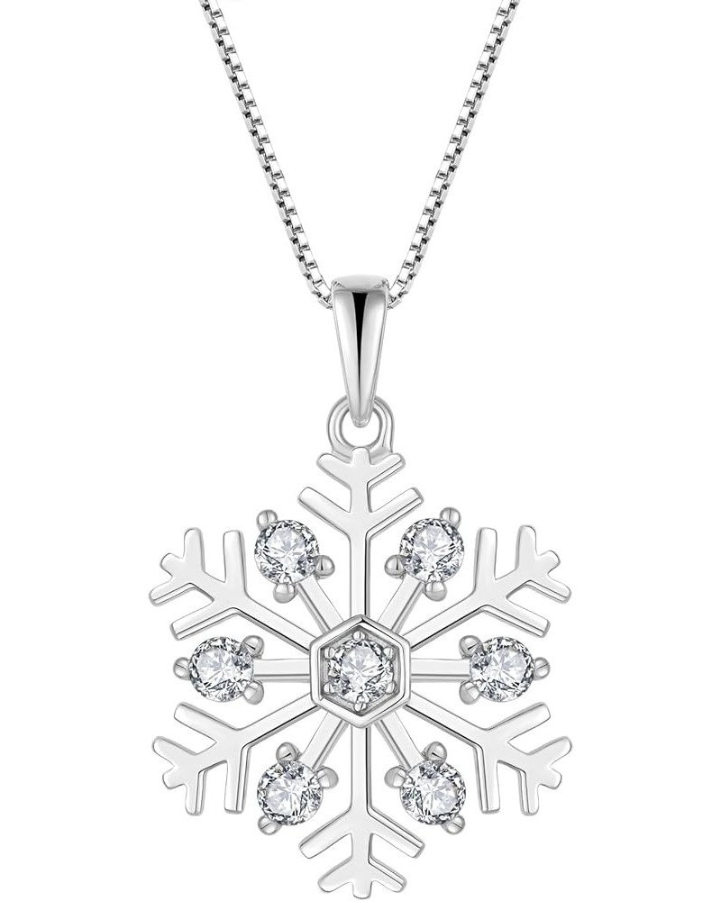 Snowflake Necklace 925 Sterling Silver Winter Pendant with Chain with 5A Cubic Zirconia Jewelry Gift for Women B white $33.79...