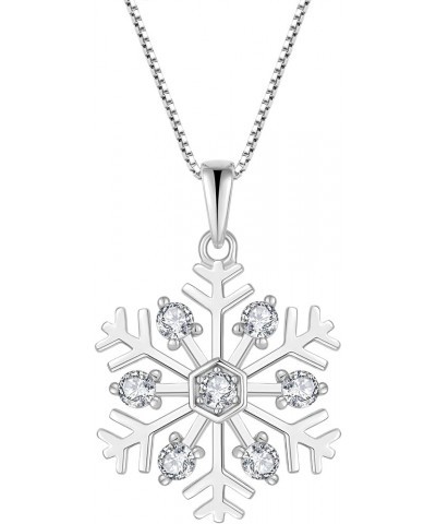 Snowflake Necklace 925 Sterling Silver Winter Pendant with Chain with 5A Cubic Zirconia Jewelry Gift for Women B white $33.79...