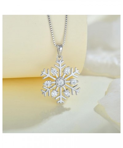 Snowflake Necklace 925 Sterling Silver Winter Pendant with Chain with 5A Cubic Zirconia Jewelry Gift for Women B white $33.79...