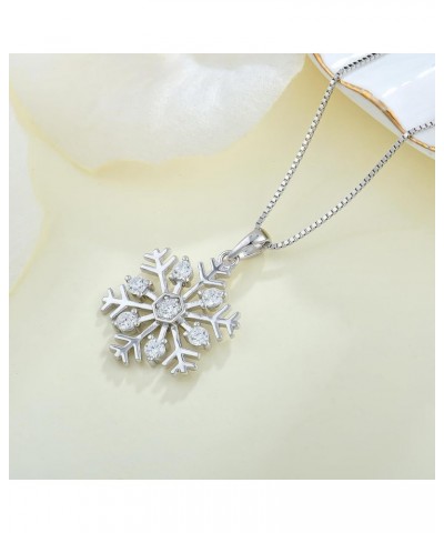 Snowflake Necklace 925 Sterling Silver Winter Pendant with Chain with 5A Cubic Zirconia Jewelry Gift for Women B white $33.79...