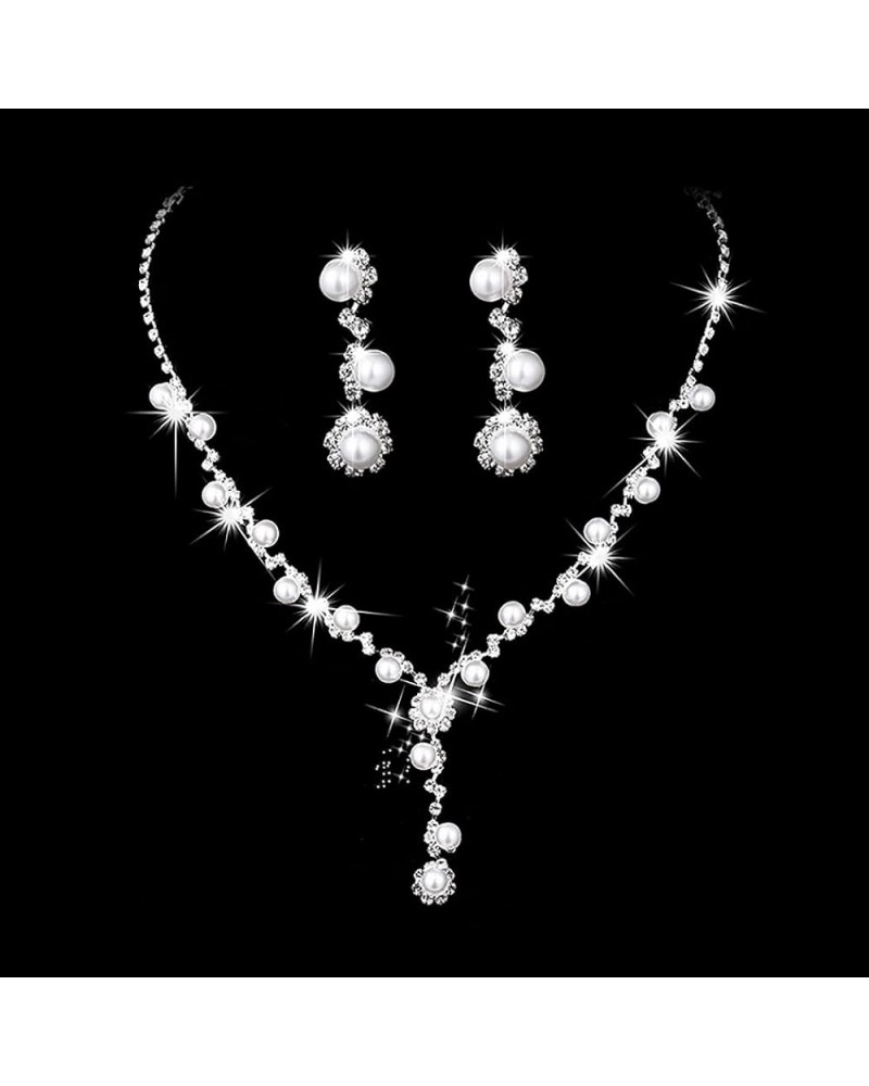 Wedding Bridal Jewelry Rhinestone Bride Necklace Earrings Set Silver Bridesmaid Crystal Necklace Accessories Sets for Women a...