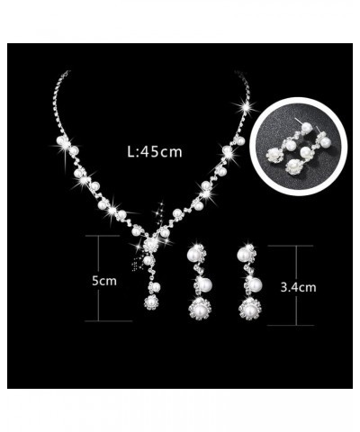 Wedding Bridal Jewelry Rhinestone Bride Necklace Earrings Set Silver Bridesmaid Crystal Necklace Accessories Sets for Women a...