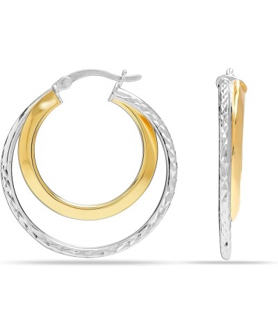 925 Sterling Silver Textured Two-Tone Hoop Earrings for Women Teen Two-Tone Hoop $10.80 Earrings