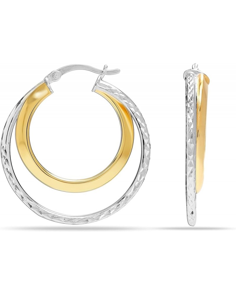 925 Sterling Silver Textured Two-Tone Hoop Earrings for Women Teen Two-Tone Hoop $10.80 Earrings