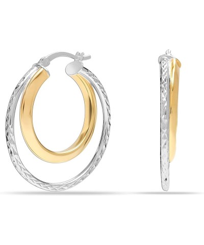 925 Sterling Silver Textured Two-Tone Hoop Earrings for Women Teen Two-Tone Hoop $10.80 Earrings