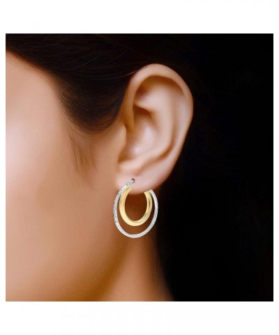 925 Sterling Silver Textured Two-Tone Hoop Earrings for Women Teen Two-Tone Hoop $10.80 Earrings