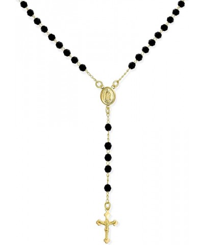 Religious Black Bead Blessed Mother Virgin Mary Rosary Beads Crucifix Cross Necklace For Women Teen 18K Gold Plated Black $9....