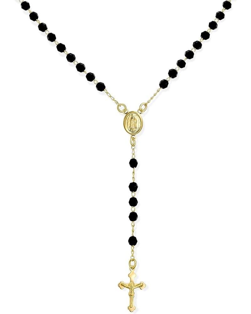 Religious Black Bead Blessed Mother Virgin Mary Rosary Beads Crucifix Cross Necklace For Women Teen 18K Gold Plated Black $9....