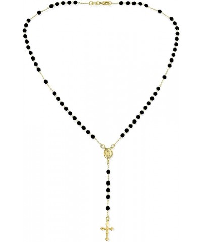 Religious Black Bead Blessed Mother Virgin Mary Rosary Beads Crucifix Cross Necklace For Women Teen 18K Gold Plated Black $9....