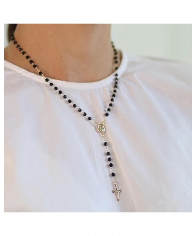 Religious Black Bead Blessed Mother Virgin Mary Rosary Beads Crucifix Cross Necklace For Women Teen 18K Gold Plated Black $9....