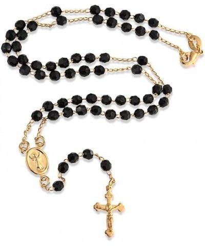 Religious Black Bead Blessed Mother Virgin Mary Rosary Beads Crucifix Cross Necklace For Women Teen 18K Gold Plated Black $9....