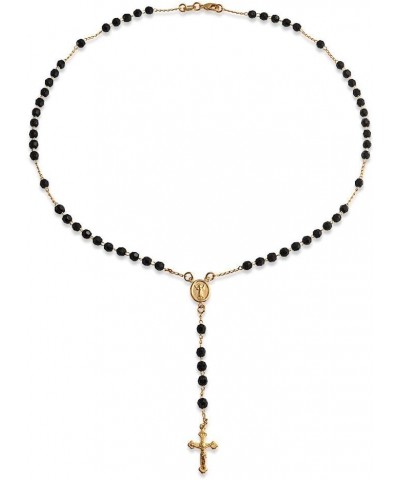 Religious Black Bead Blessed Mother Virgin Mary Rosary Beads Crucifix Cross Necklace For Women Teen 18K Gold Plated Black $9....