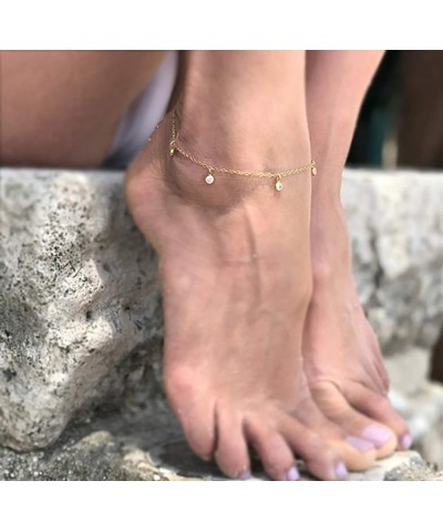 Simple Gold Chain Anklet,14k Gold/Silver Plated Dainty Disc Evil Eye Summer Beach Ankle Bracelet Jewelry for Women Tassel-CZ ...