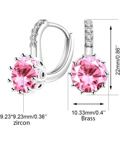 Fashion Platinum Plated Round Cubic Zirconia Lever Back Earrings for Women Red Blue Purple Pink Crystal Earrings for Girls DM...